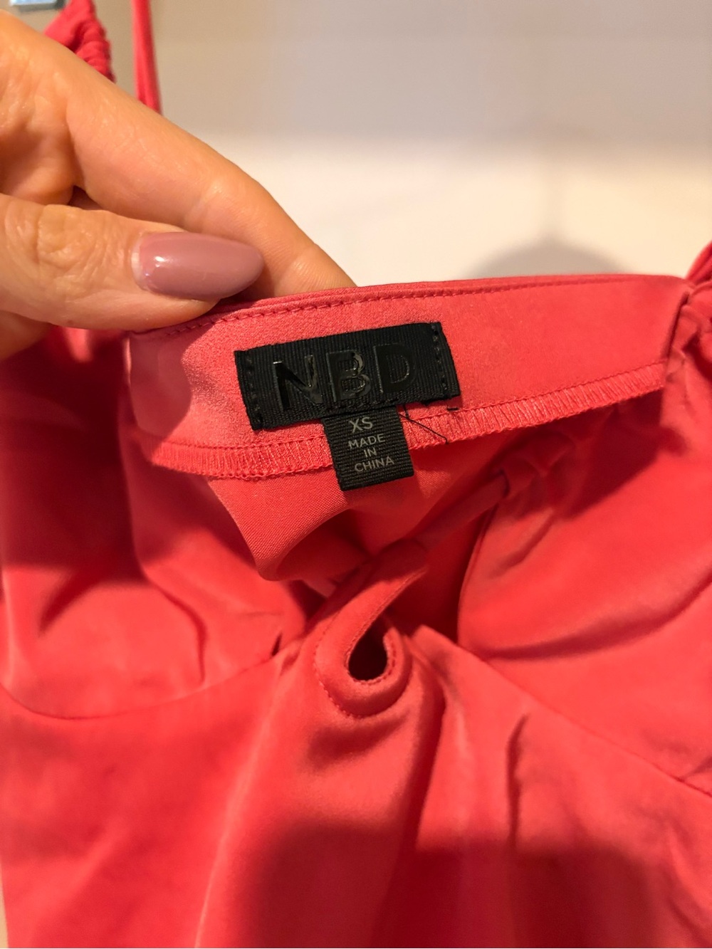 NBD Coral Satin Gathered-Neck Spaghetti-Strap Cami - Picture 4 of 4